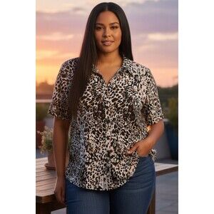 Laura Scott Top Women’s Size 3X Multicolor Floral Button Front Mature Artsy